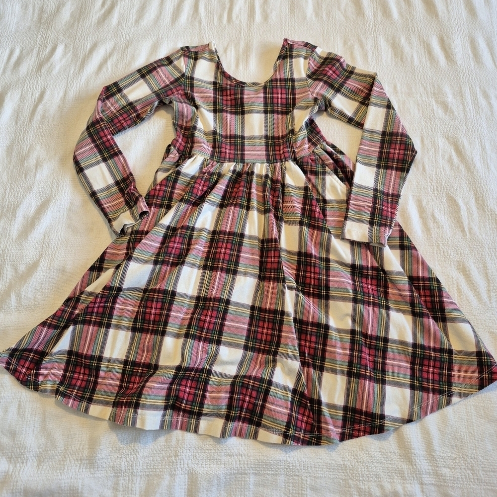 Hanna Andersson girls size 130 or 8 plaid long sleeve dress has pockets VGUC